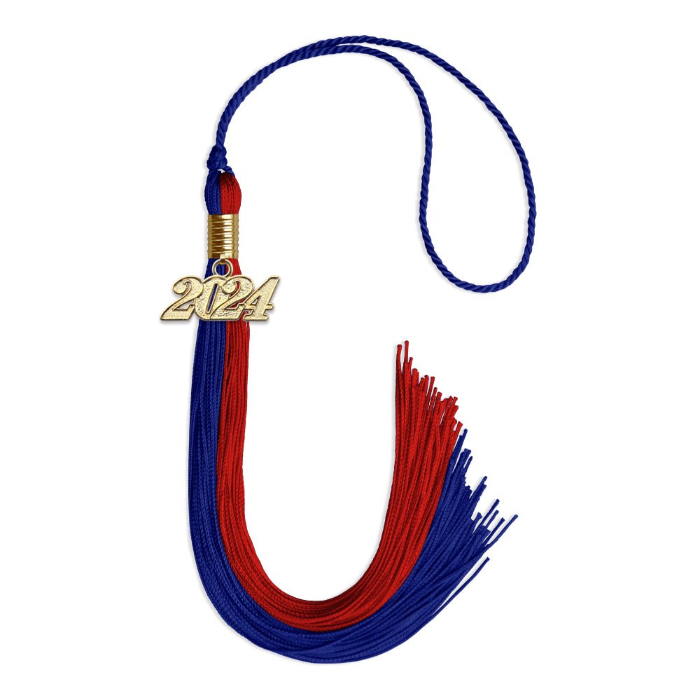 Royal Blue/Red Graduation Tassel With Gold Date Drop - Endea Graduation