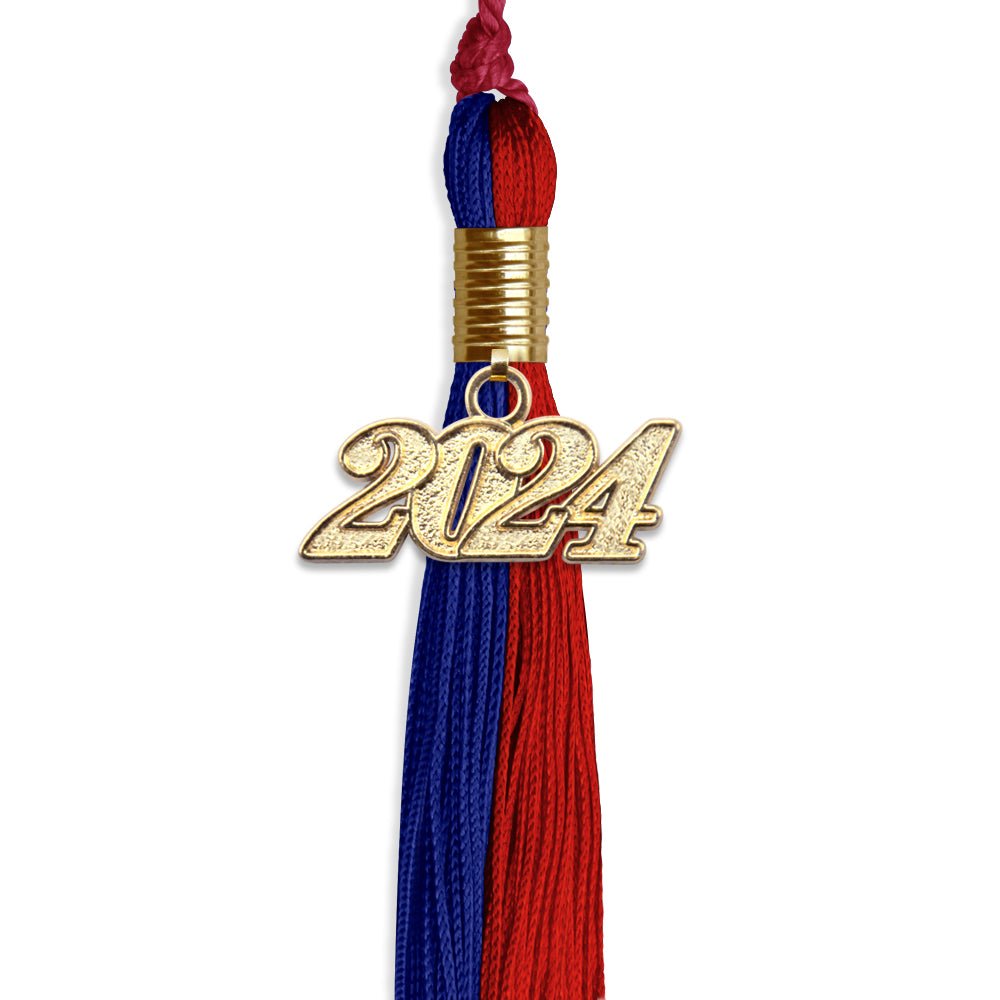 Royal Blue/Red Graduation Tassel With Gold Date Drop - Endea Graduation