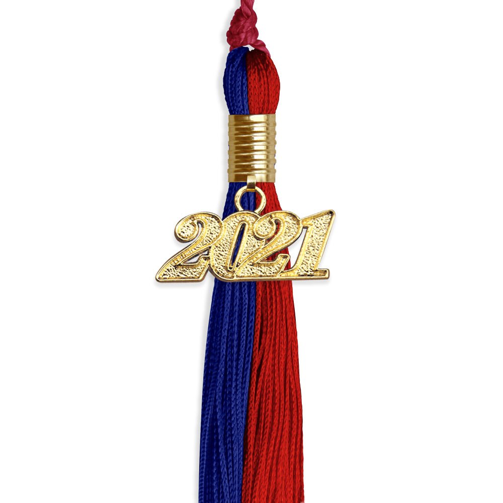 Royal Blue/Red Graduation Tassel With Gold Date Drop - Endea Graduation