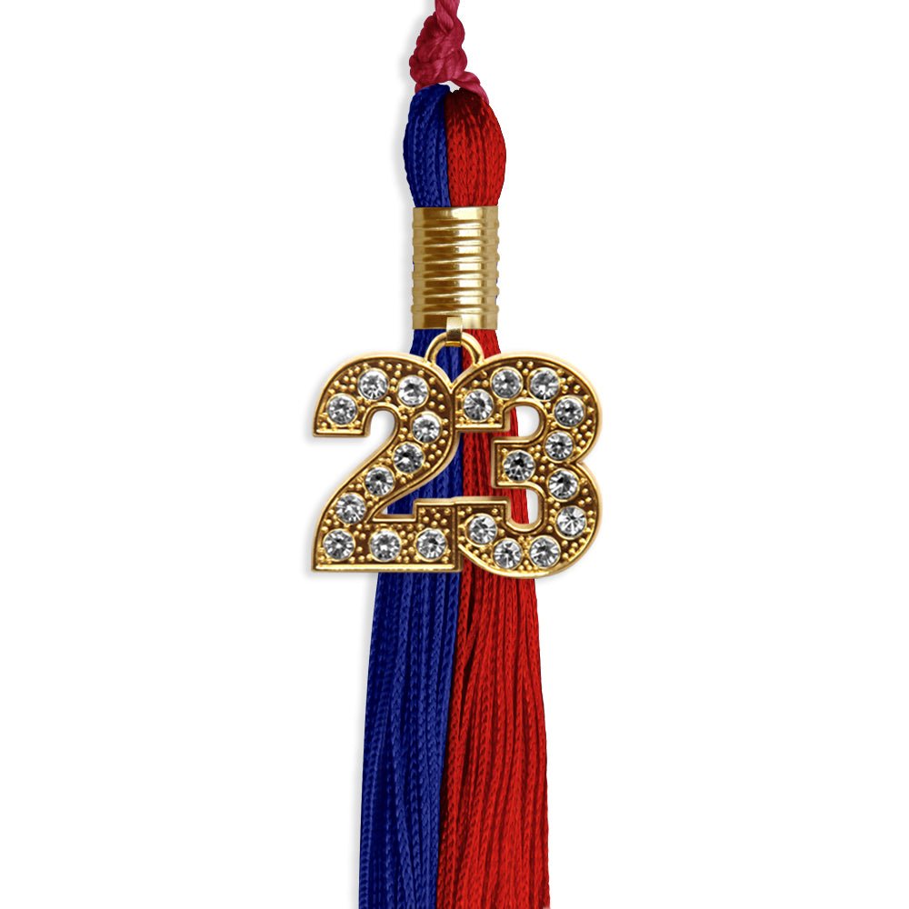 Royal Blue/Red Graduation Tassel With Gold Date Drop - Endea Graduation