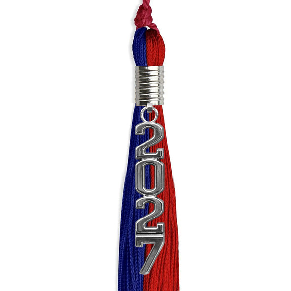 Royal Blue/Red Graduation Tassel With Silver Stacked Date Drop - Endea Graduation