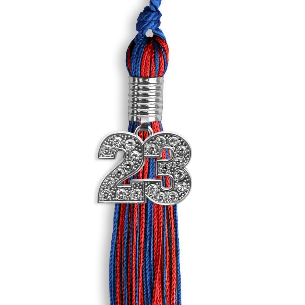 Royal Blue/Red Mixed Color Graduation Tassel With Silver Date Drop - Endea Graduation