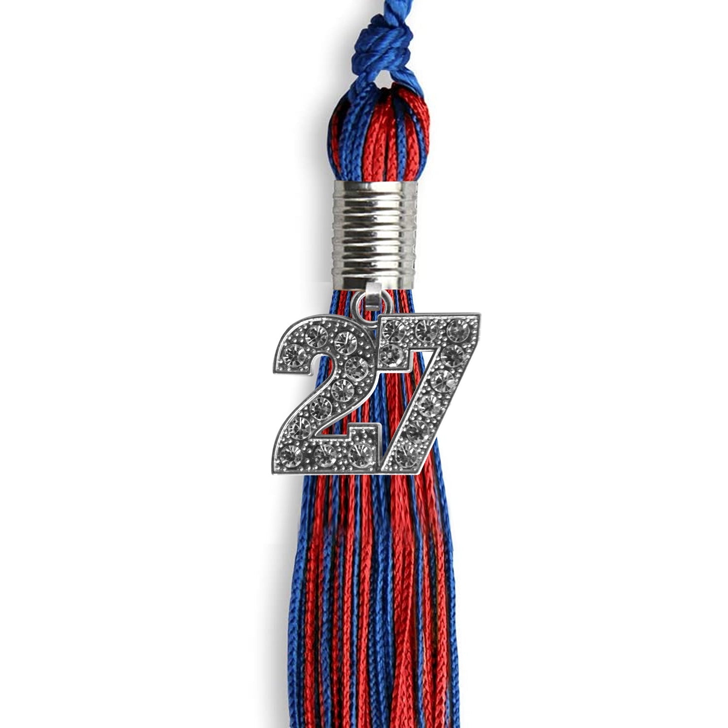 Royal Blue/Red Mixed Color Graduation Tassel With Silver Date Drop - Endea Graduation