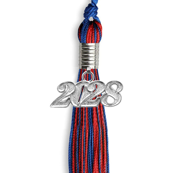 Royal Blue/Red Mixed Color Graduation Tassel With Silver Date Drop - Endea Graduation
