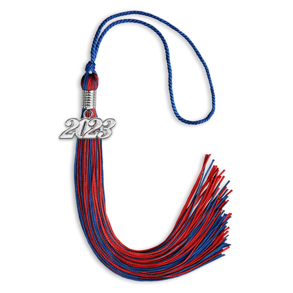 Royal Blue/Red Mixed Color Graduation Tassel With Silver Date Drop - Endea Graduation