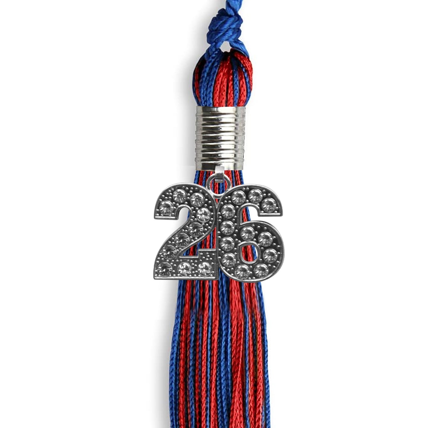 Royal Blue/Red Mixed Color Graduation Tassel With Silver Date Drop - Endea Graduation