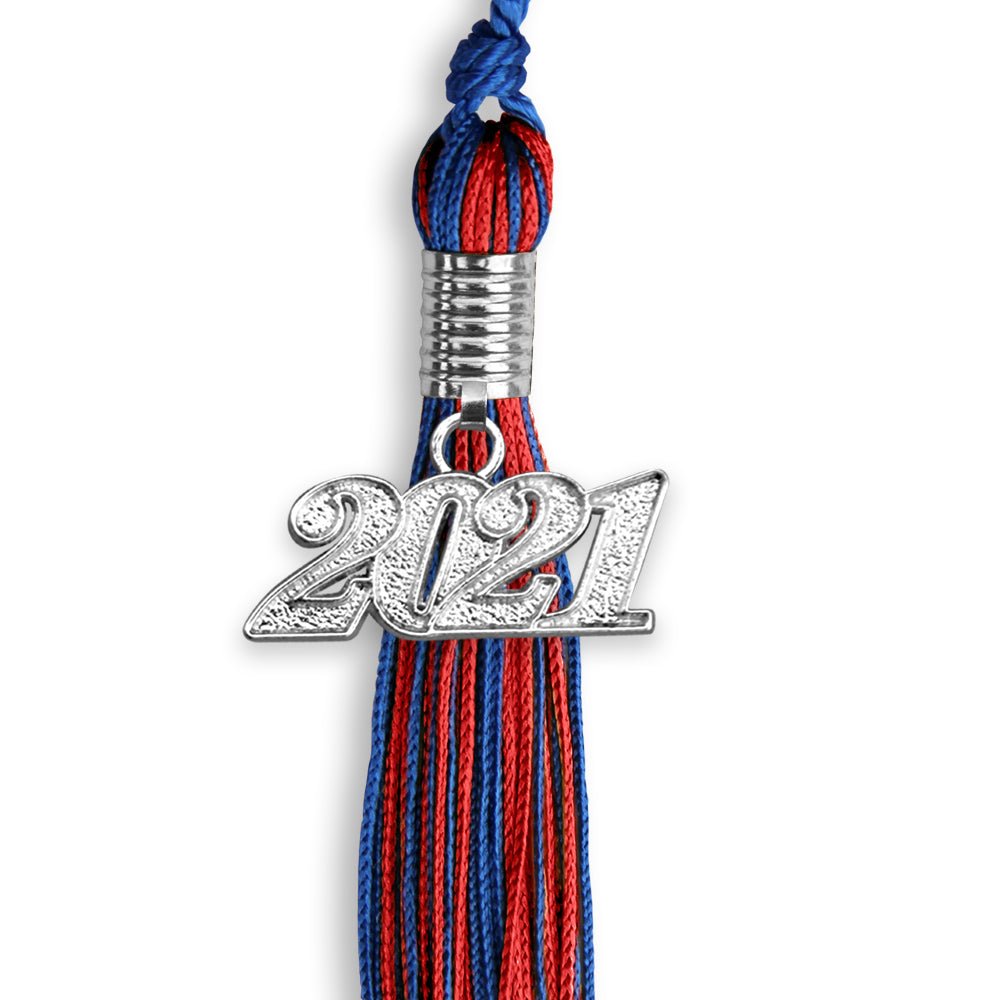 Royal Blue/Red Mixed Color Graduation Tassel With Silver Date Drop - Endea Graduation