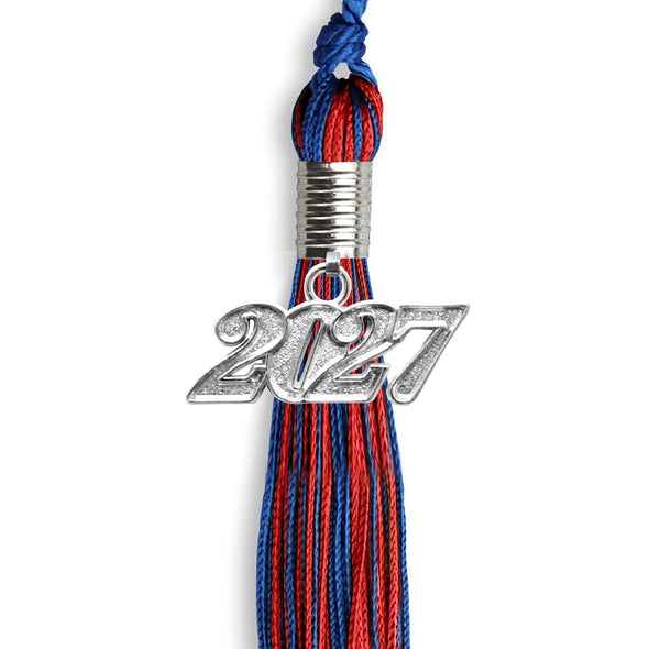 Royal Blue/Red Mixed Color Graduation Tassel With Silver Date Drop - Endea Graduation