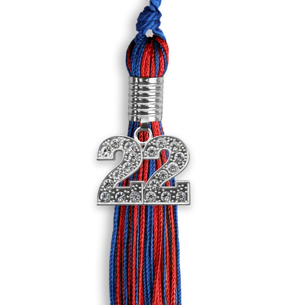 Royal Blue/Red Mixed Color Graduation Tassel With Silver Date Drop - Endea Graduation