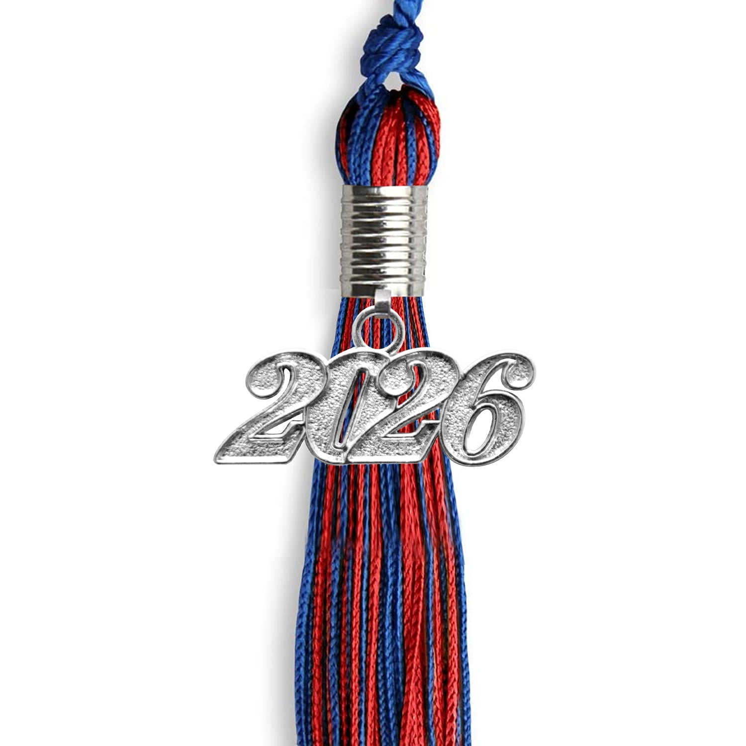 Royal Blue/Red Mixed Color Graduation Tassel With Silver Date Drop - Endea Graduation