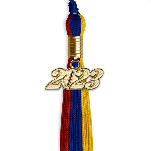 Royal Blue/Red/Gold Graduation Tassel With Gold Date Drop - Endea Graduation