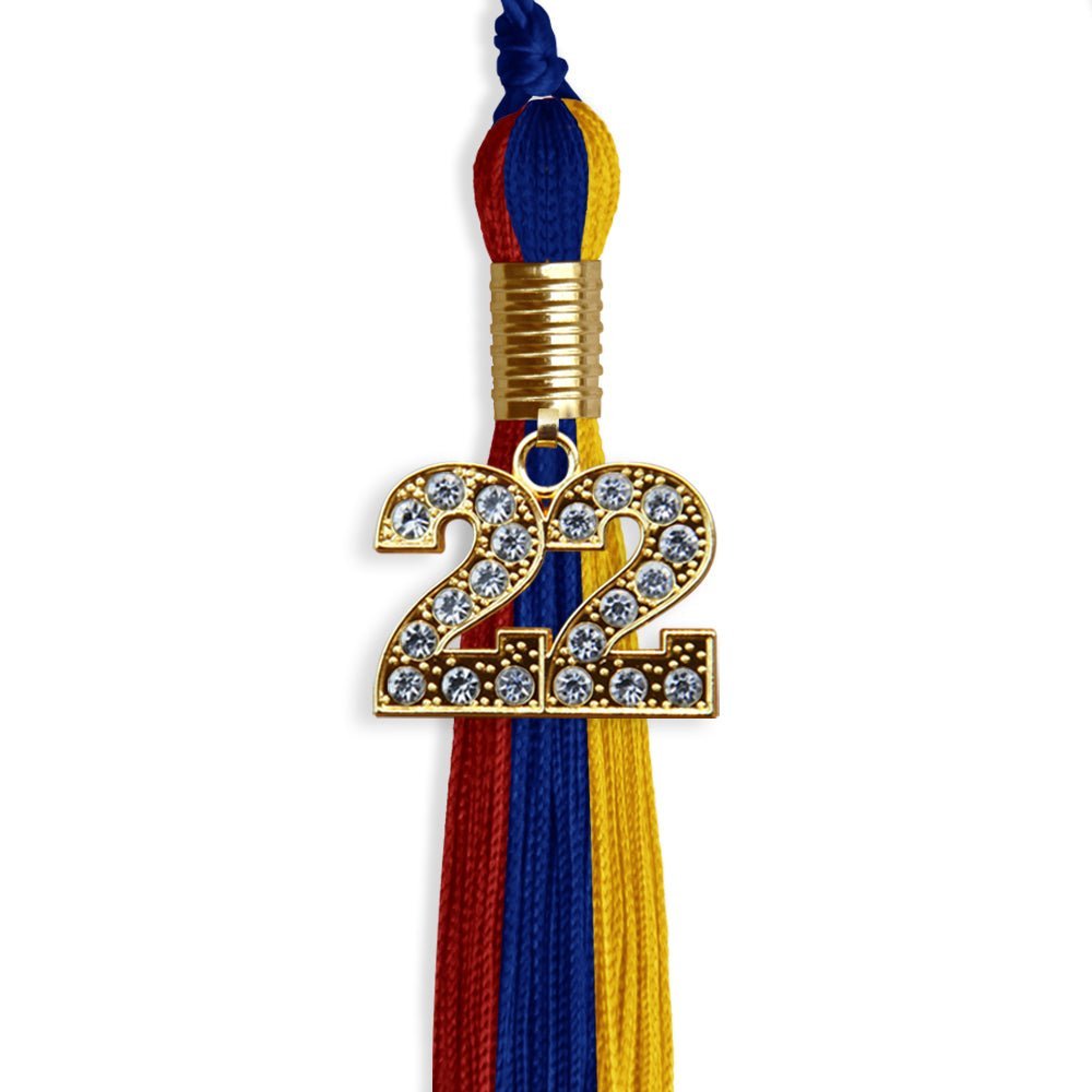 Royal Blue/Red/Gold Graduation Tassel With Gold Date Drop - Endea Graduation