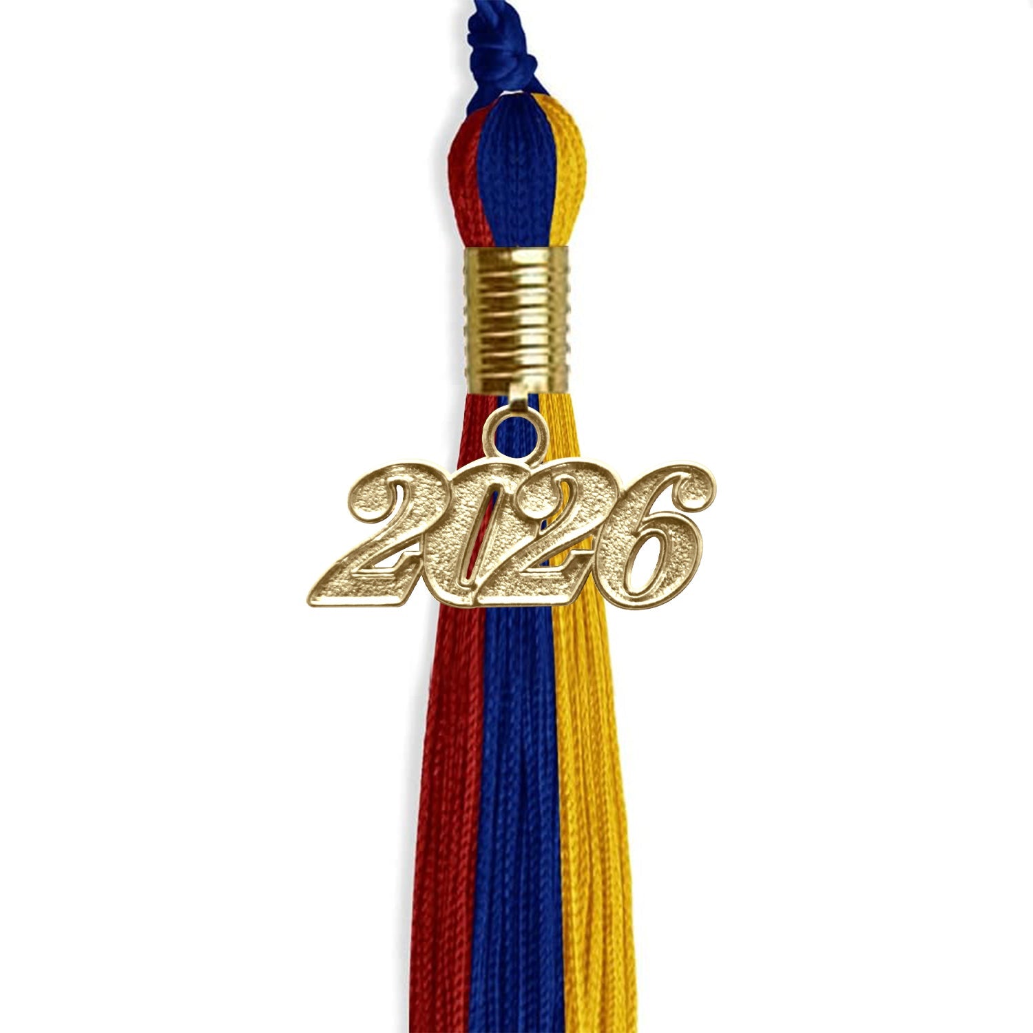 Royal Blue/Red/Gold Graduation Tassel With Gold Date Drop - Endea Graduation