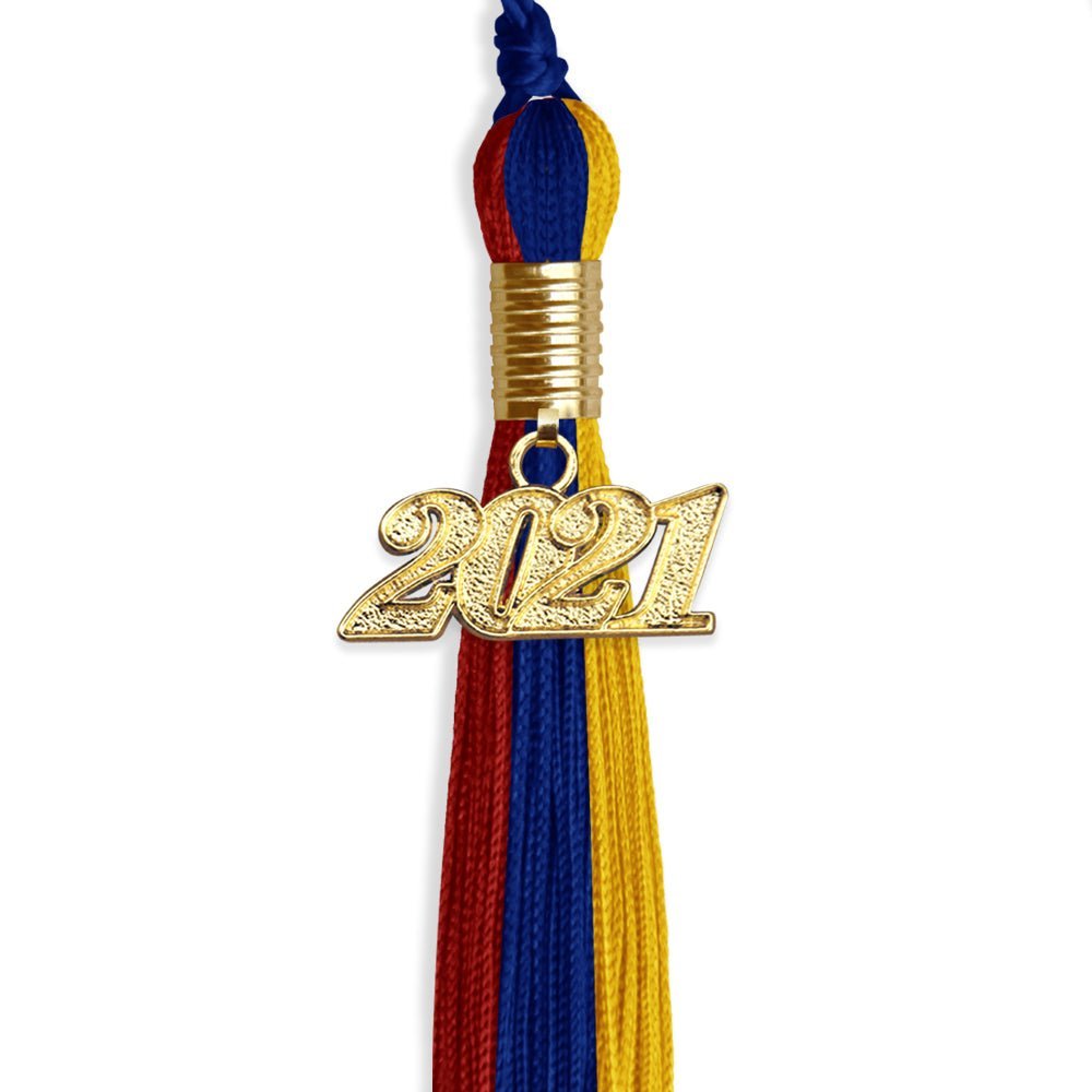 Royal Blue/Red/Gold Graduation Tassel With Gold Date Drop - Endea Graduation