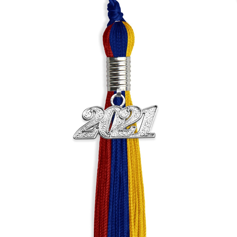 Royal Blue/Red/Gold Graduation Tassel With Silver Date Drop - Endea Graduation