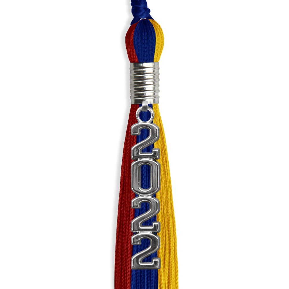 Royal Blue/Red/Gold Graduation Tassel With Silver Stacked Date Drop - Endea Graduation