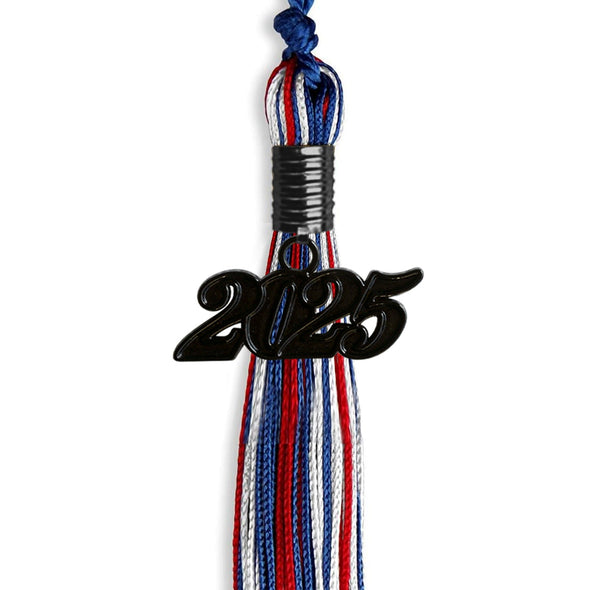 Royal Blue/Red/White Mixed Color Graduation Tassel With Black Date Drop - Endea Graduation