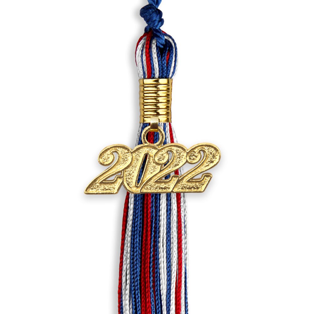 Royal Blue/Red/White Mixed Color Graduation Tassel With Gold Date Drop - Endea Graduation