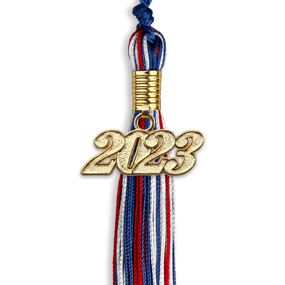 Royal Blue/Red/White Mixed Color Graduation Tassel With Gold Date Drop - Endea Graduation