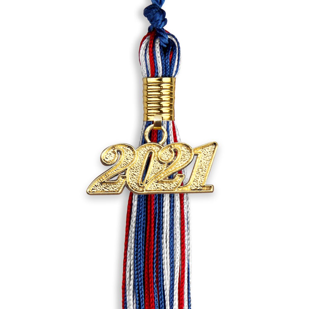 Royal Blue/Red/White Mixed Color Graduation Tassel With Gold Date Drop - Endea Graduation