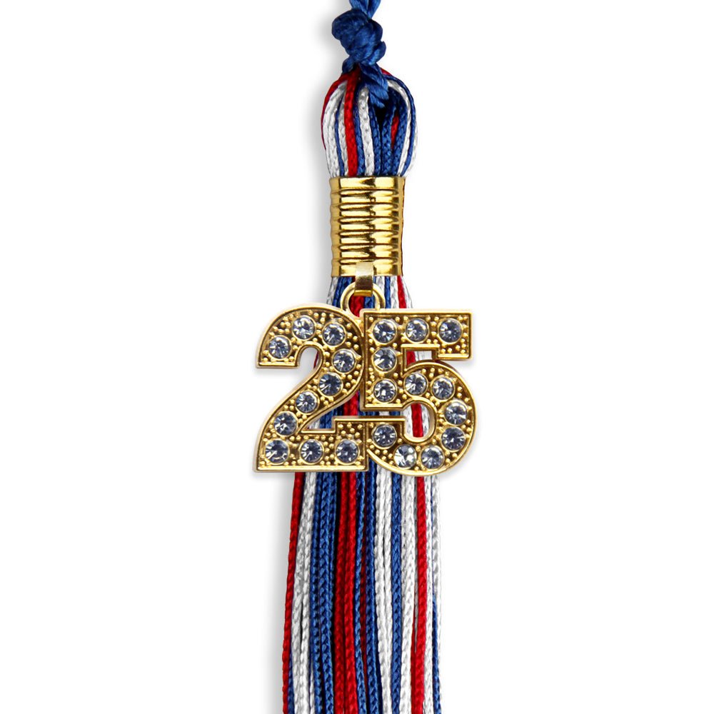 Royal Blue/Red/White Mixed Color Graduation Tassel With Gold Date Drop - Endea Graduation