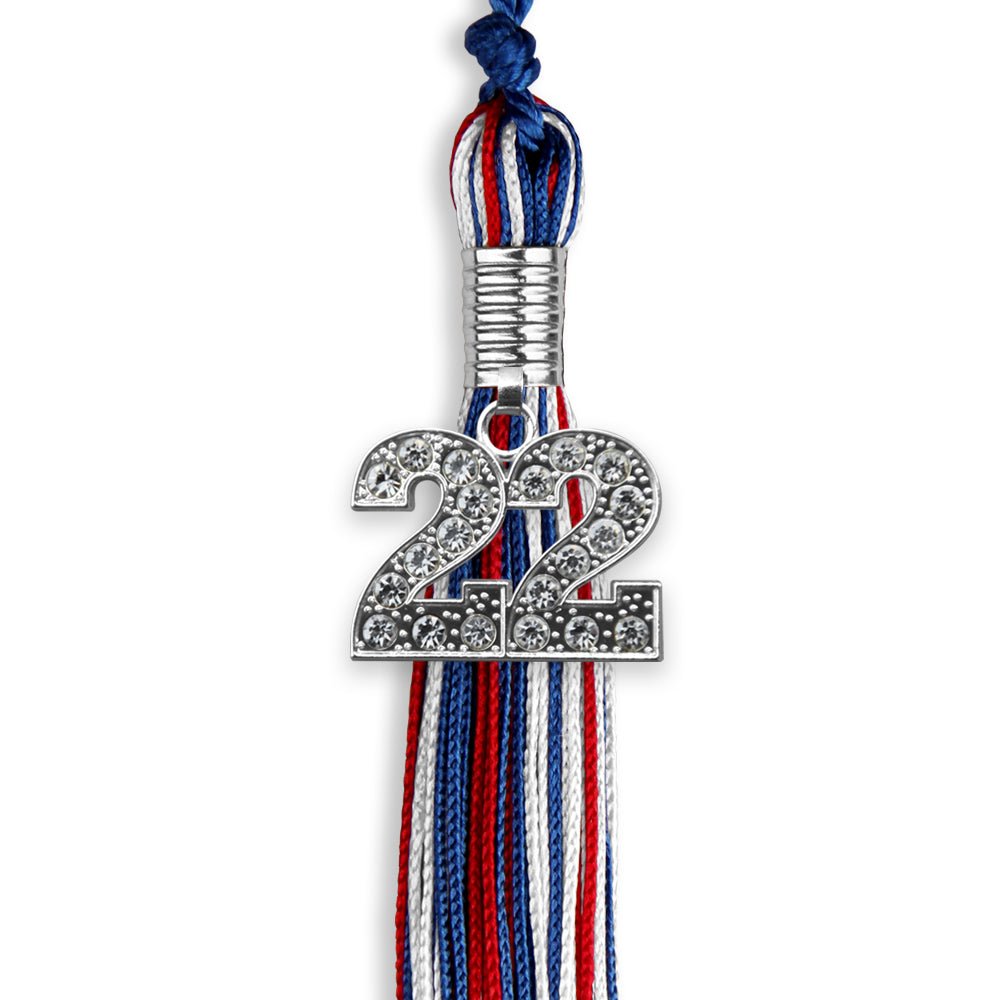 Royal Blue/Red/White Mixed Color Graduation Tassel With Silver Date Drop - Endea Graduation