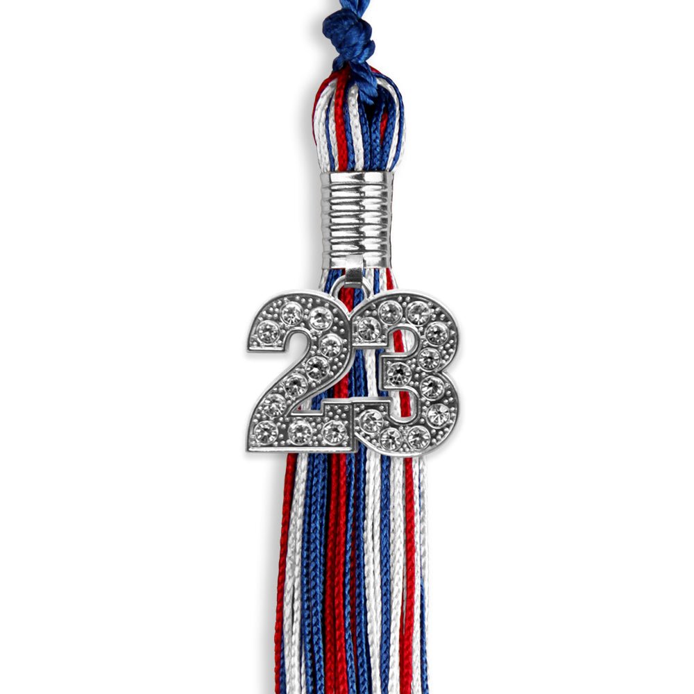 Royal Blue/Red/White Mixed Color Graduation Tassel With Silver Date Drop - Endea Graduation