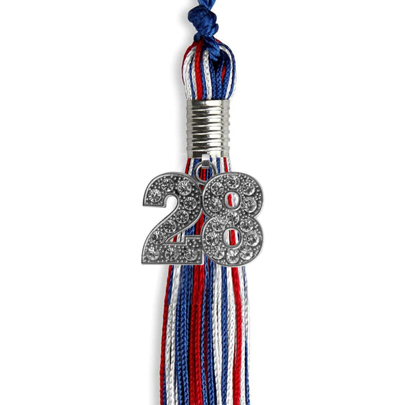 Royal Blue/Red/White Mixed Color Graduation Tassel With Silver Date Drop - Endea Graduation