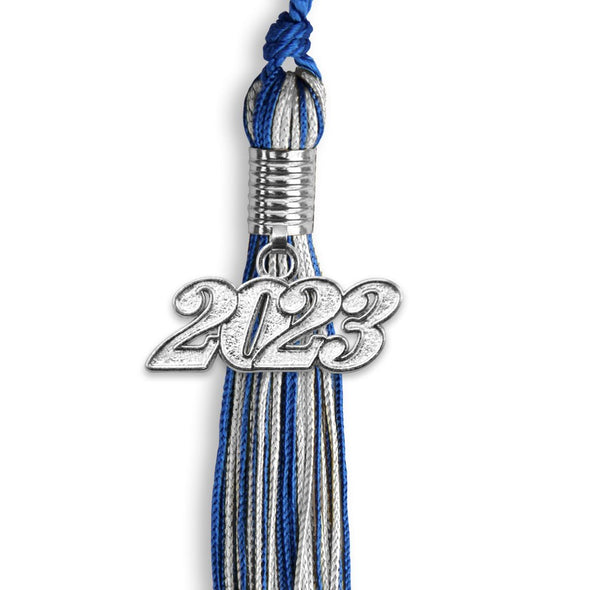 Royal Blue/Silver Mixed Color Graduation Tassel With Silver Date Drop - Endea Graduation