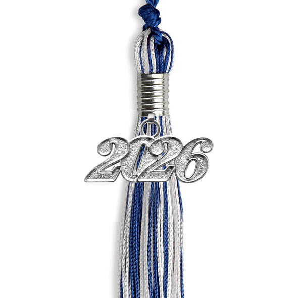 Royal Blue/Silver/White Mixed Color Graduation Tassel With Silver Date Drop - Endea Graduation