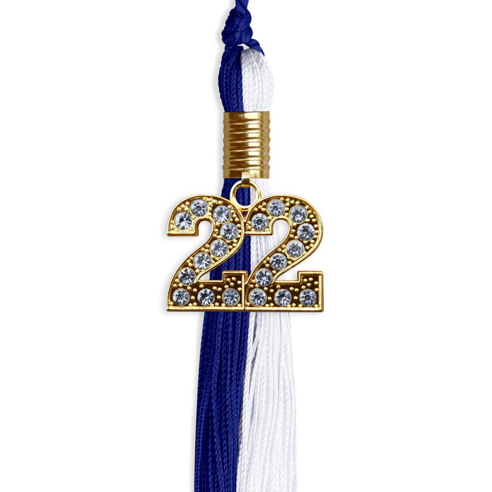 Royal Blue/White Graduation Tassel With Gold Date Drop - Endea Graduation