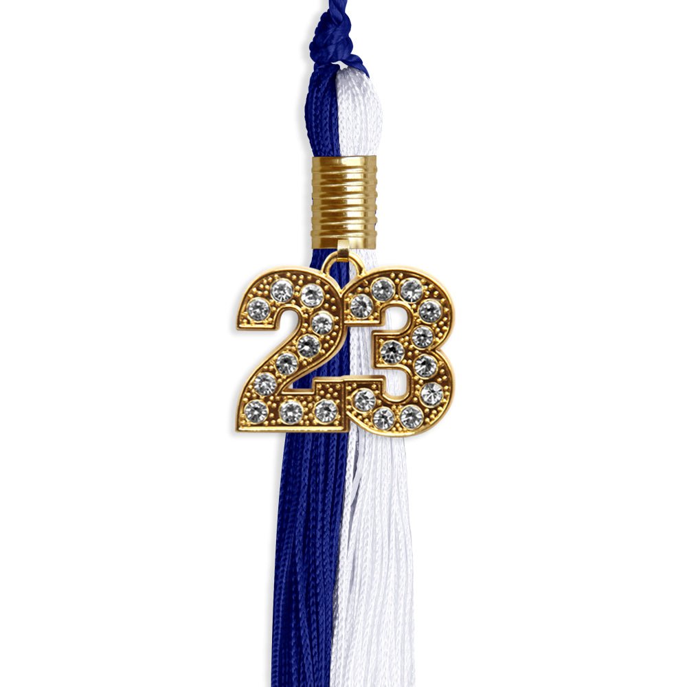 Royal Blue/White Graduation Tassel With Gold Date Drop - Endea Graduation