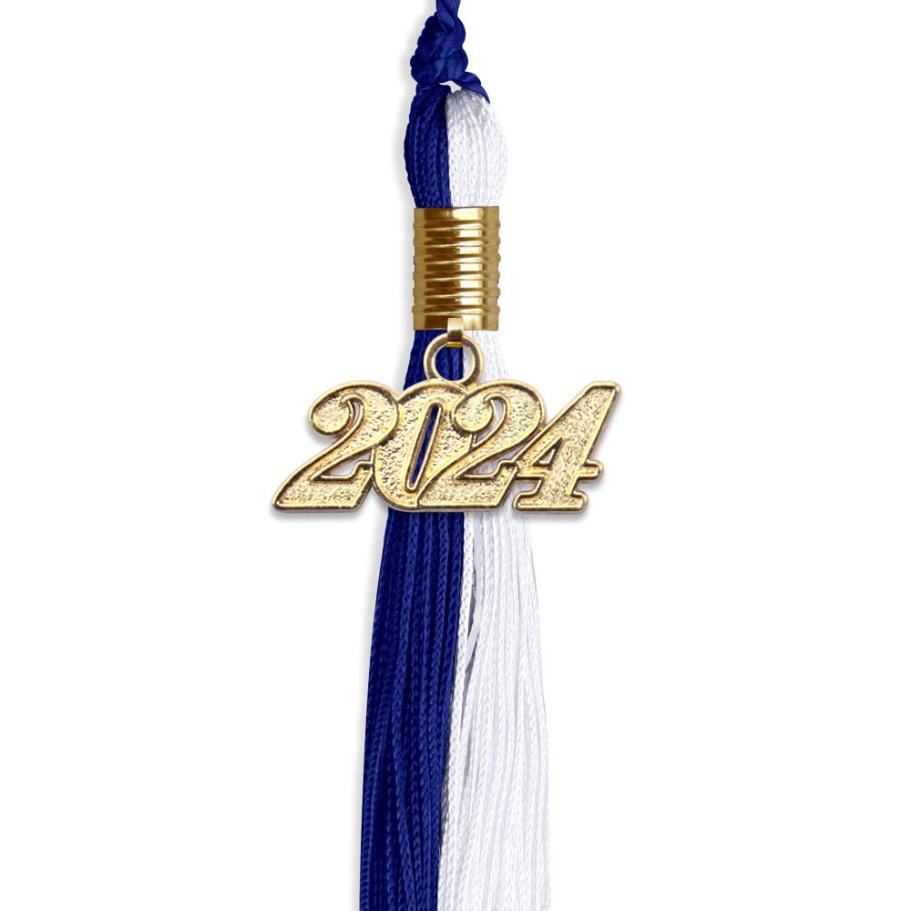 Royal Blue/White Graduation Tassel With Gold Date Drop - Endea Graduation