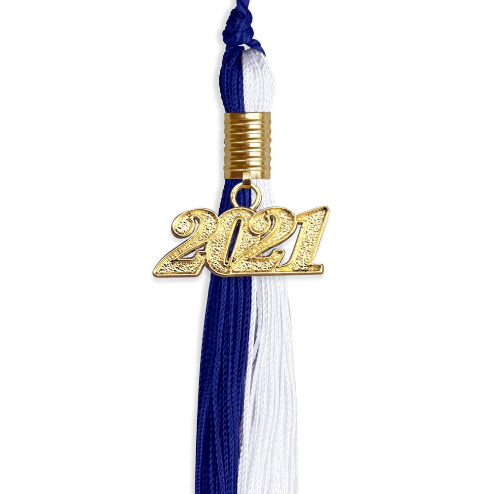 Royal Blue/White Graduation Tassel With Gold Date Drop - Endea Graduation