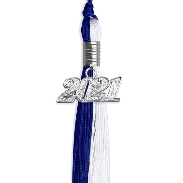Royal Blue/White Graduation Tassel With Silver Date Drop - Endea Graduation