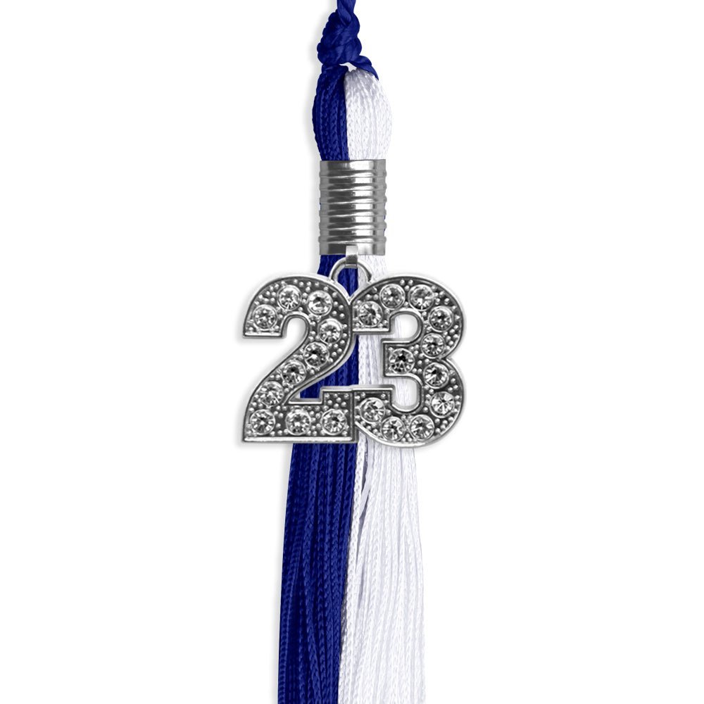 Royal Blue/White Graduation Tassel With Silver Date Drop - Endea Graduation