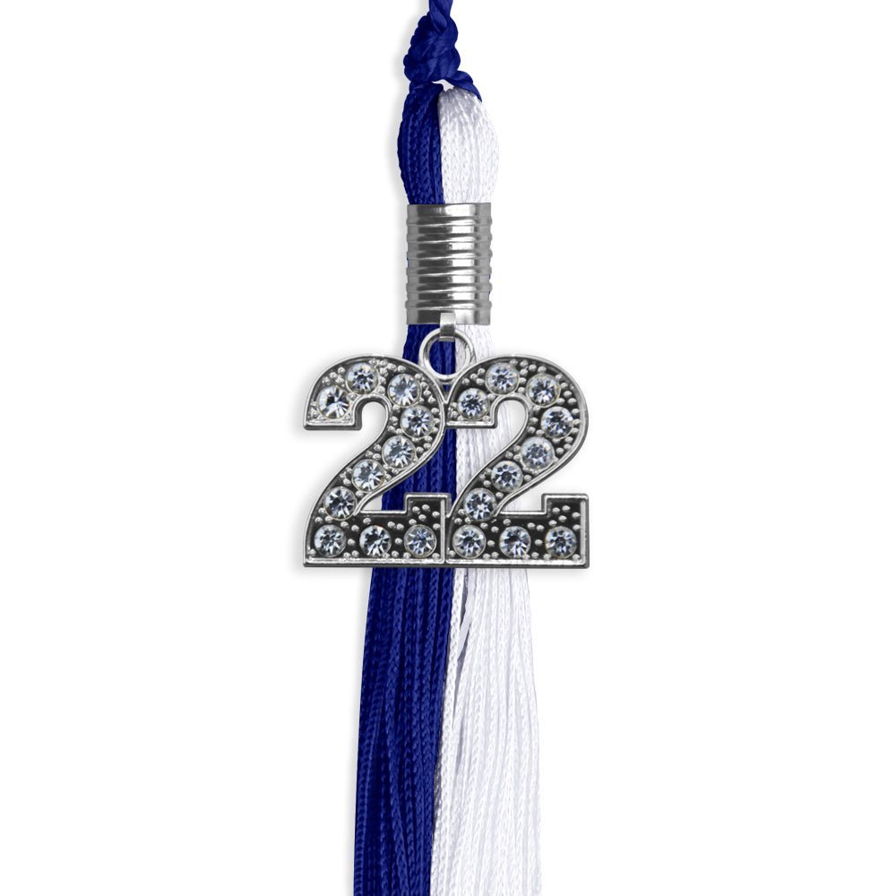 Royal Blue/White Graduation Tassel With Silver Date Drop - Endea Graduation