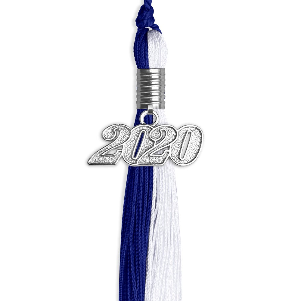 Royal Blue/White Graduation Tassel With Silver Date Drop - Endea Graduation