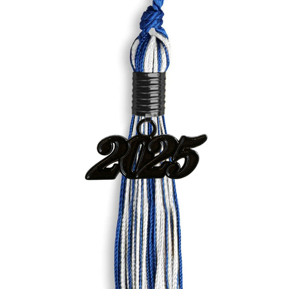 Royal Blue/White Mixed Color Graduation Tassel With Black Date Drop - Endea Graduation