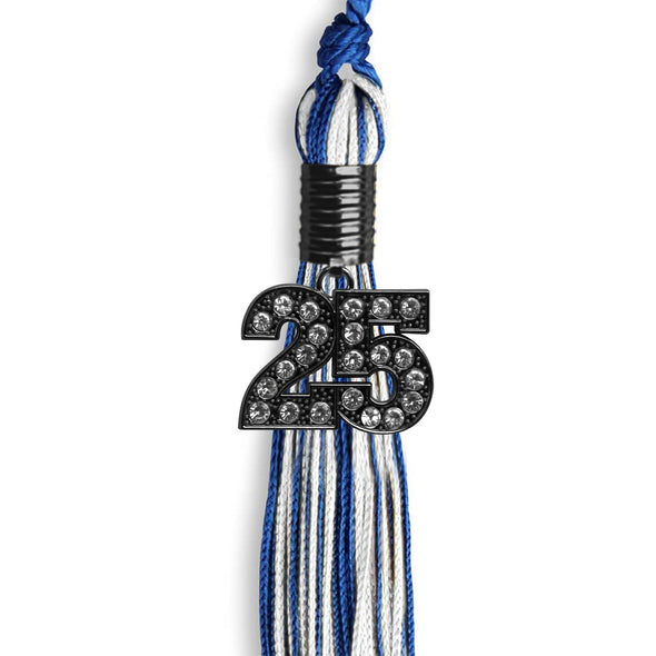 Royal Blue/White Mixed Color Graduation Tassel With Black Date Drop - Endea Graduation