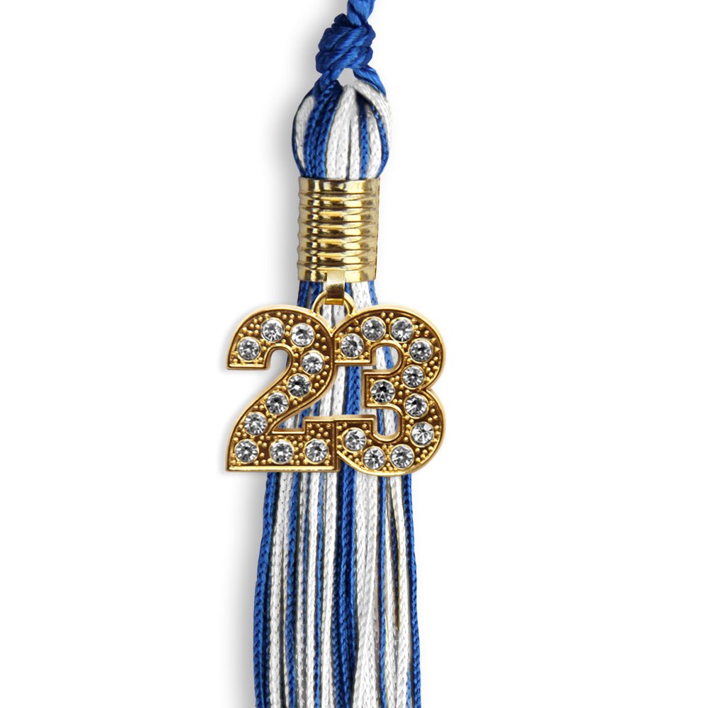 Royal Blue/White Mixed Color Graduation Tassel With Gold Date Drop - Endea Graduation