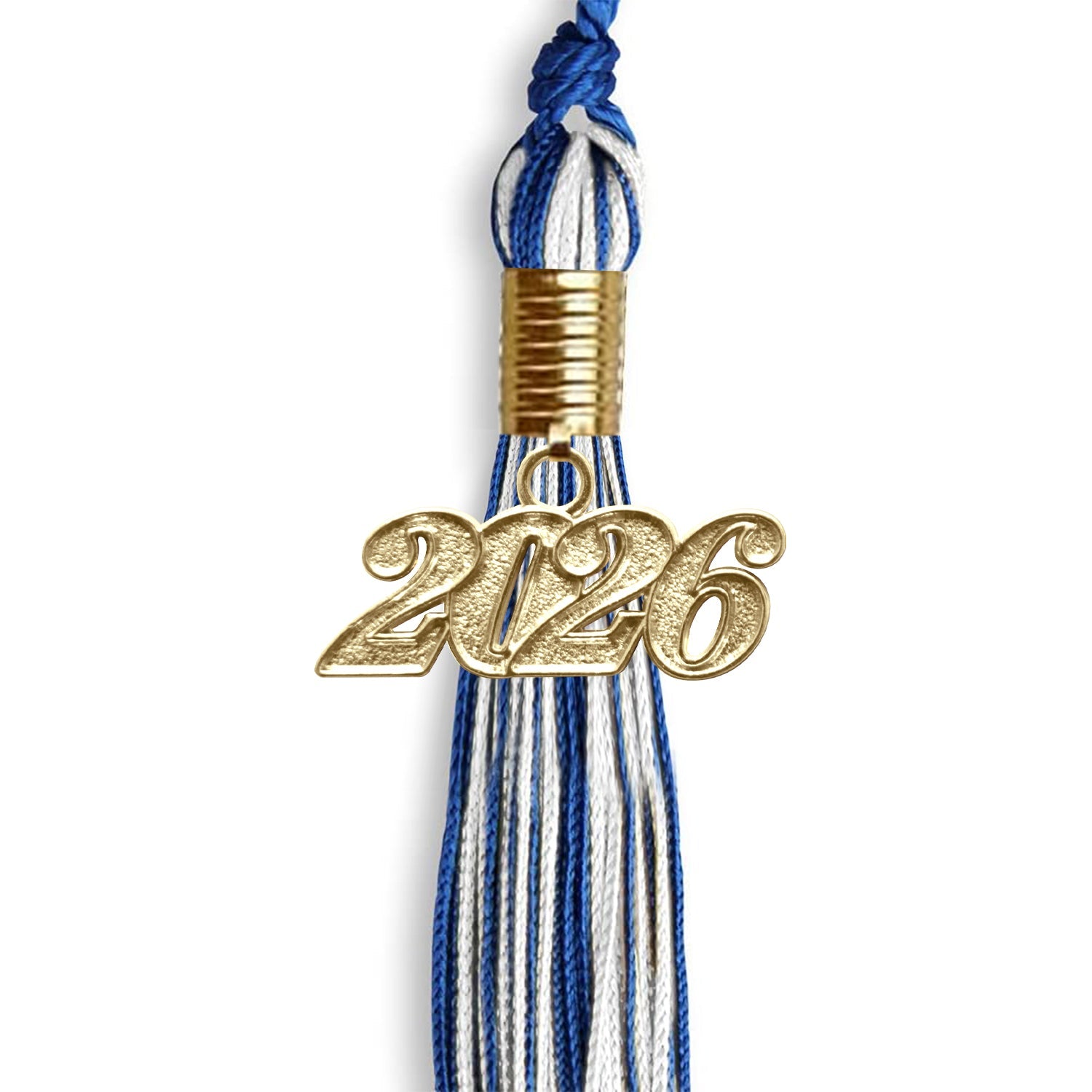 Royal Blue/White Mixed Color Graduation Tassel With Gold Date Drop - Endea Graduation