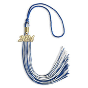 Royal Blue/White Mixed Color Graduation Tassel With Gold Date Drop - Endea Graduation