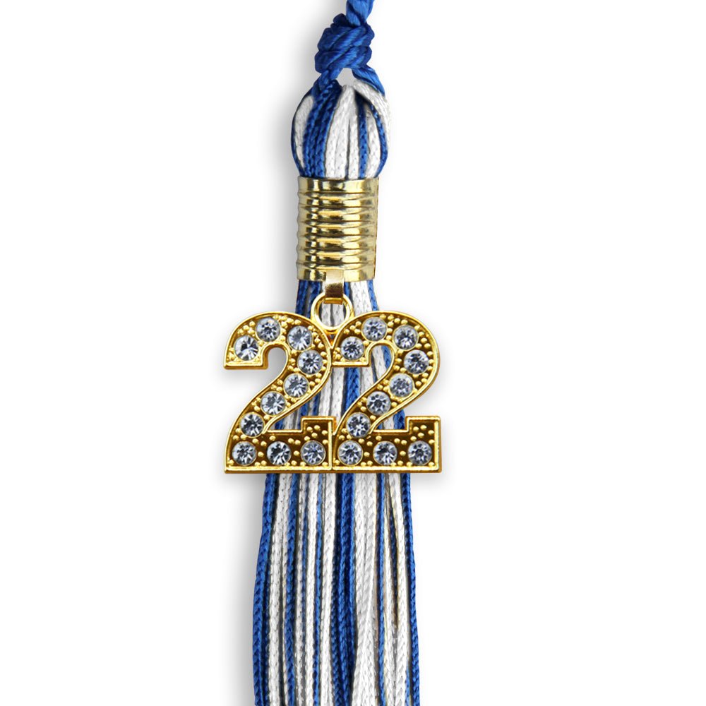 Royal Blue/White Mixed Color Graduation Tassel With Gold Date Drop - Endea Graduation