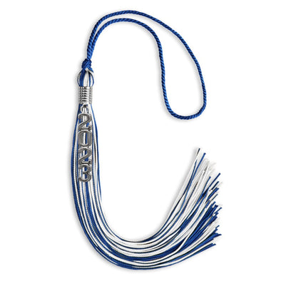 Royal Blue/White Mixed Color Graduation Tassel With Stacked Silver Date Drop - Endea Graduation