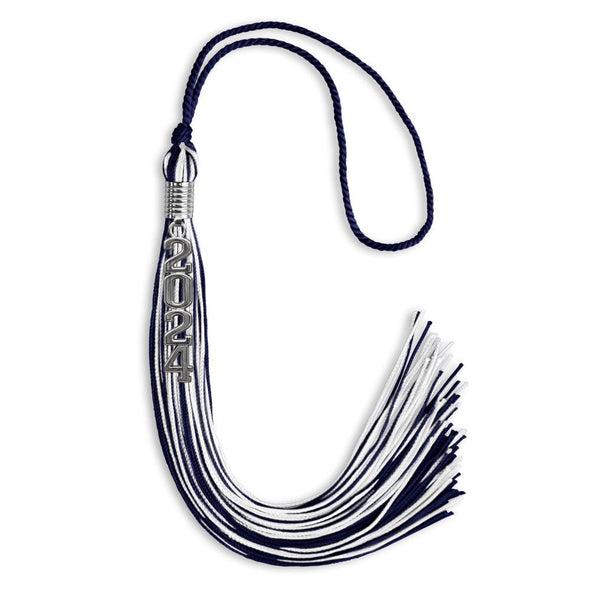 Royal Blue/White Mixed Color Graduation Tassel With Stacked Silver Date Drop - Endea Graduation