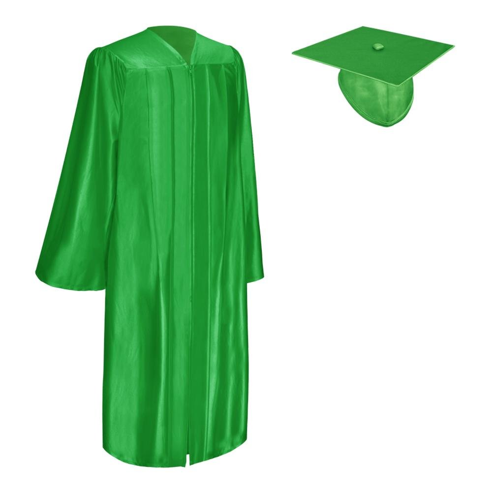 Shiny Green Graduation Gown & Cap