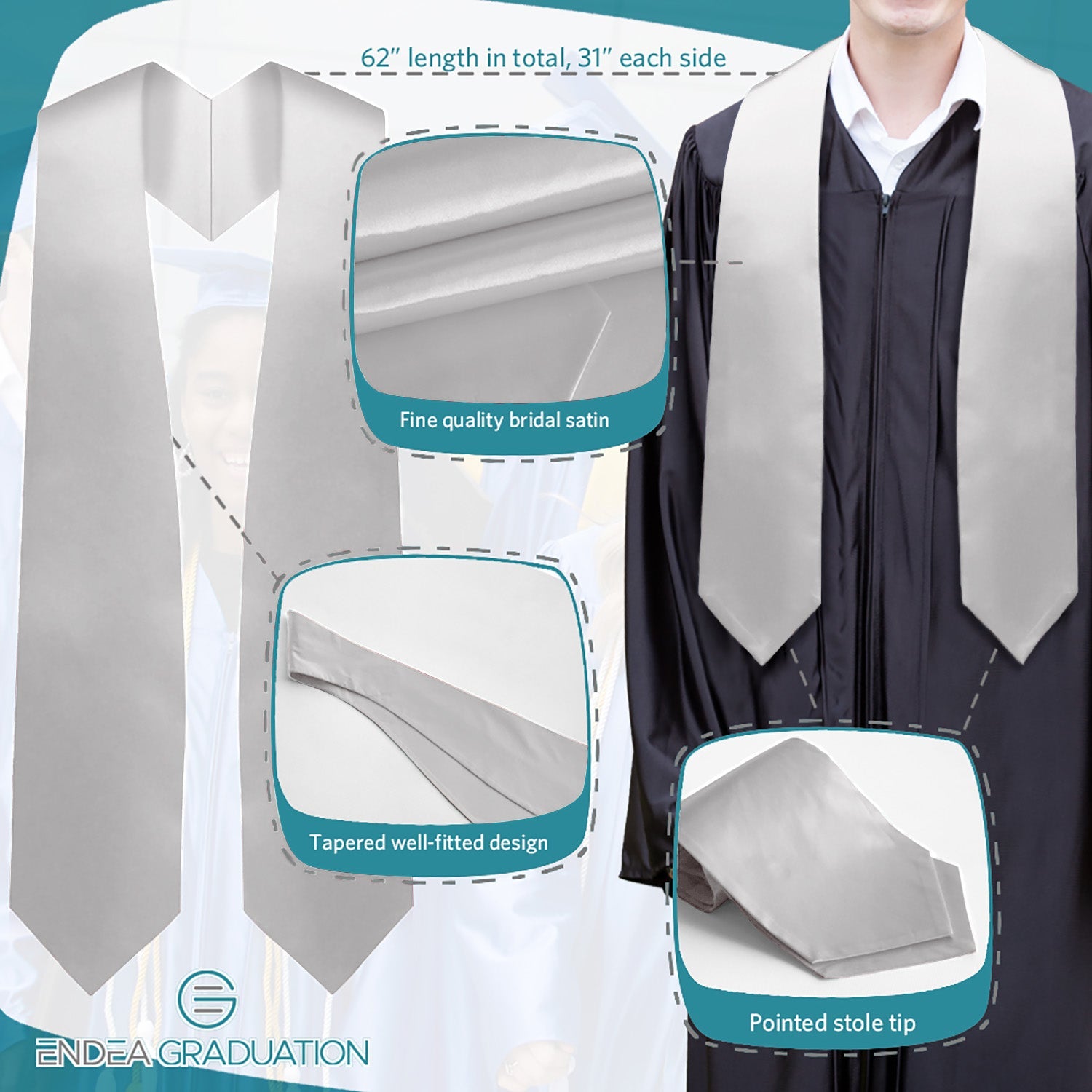 Silver Graduation Stole - Endea Graduation