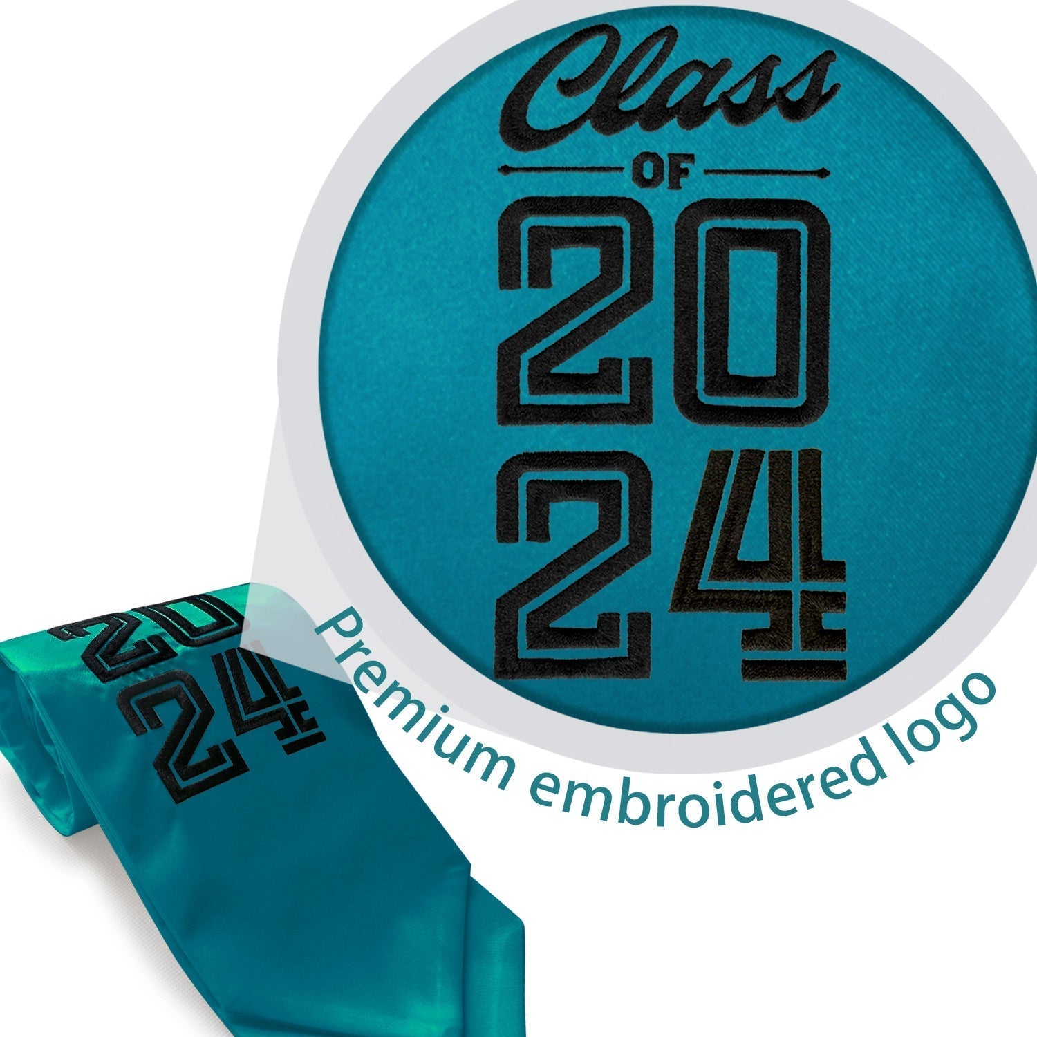 Turquoise Class of 2024 Graduation Stole/Sash With Classic Tips - Endea Graduation