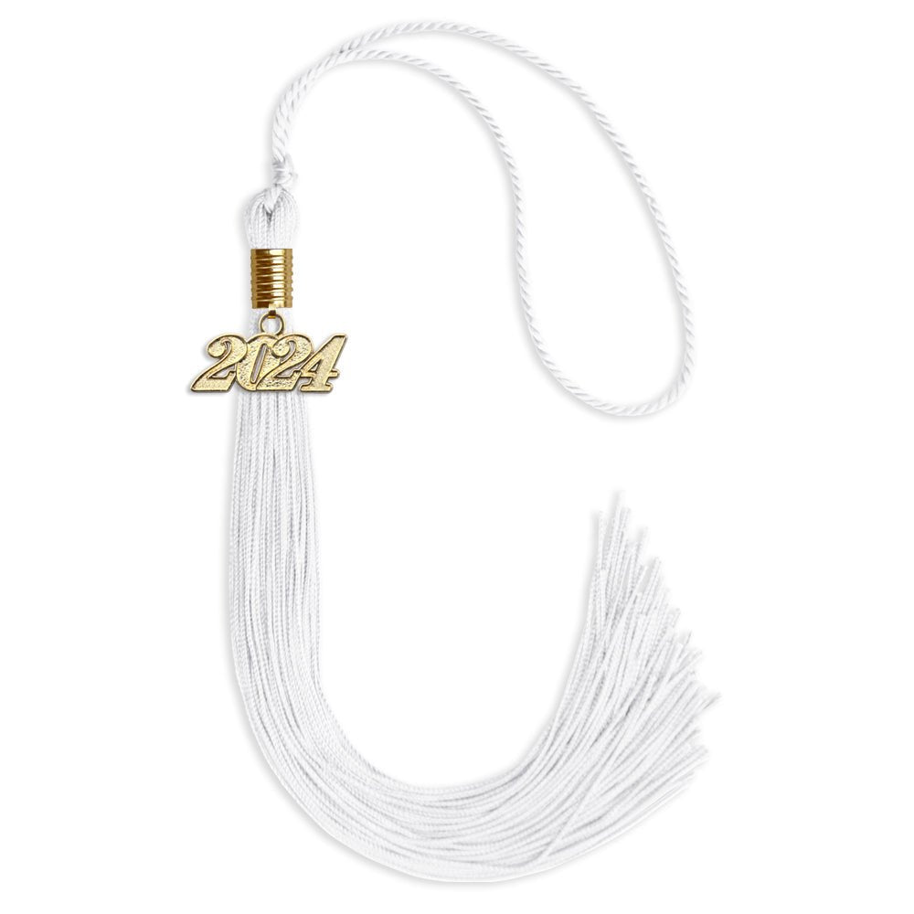 White Graduation Tassel With Gold Date Drop - Endea Graduation